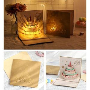 creatieve 3D-verjaardagskaart met opname-, licht- en kaarseffecten-Feestelijke Cadeaukaart - Unieke Beleving - 15x15cm