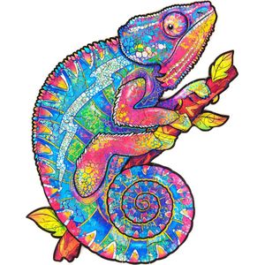 UNIDRAGON Houten Puzzel Voor Volwassenen Dier - Regenboogkleurige Kameleon - 107 stukjes - Small 19x24 cm