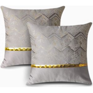 Set van 2 kussenslopen voor bank/auto/slaapkamer luxe moderne minimalistische gouden lederen stiksels, golvende streep decoratieve kussensloop 45 x 45 cm (zilver)