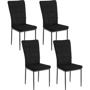 BukkitBow - Set Eetkamerstoelen Velvet/Fluweel - Met Hoge Rugleuning en Metalen Poten - Geblokt Patroon - Set van 4 Stoelen - Zithoogte 46CM - Zwart