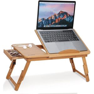 Verstelbare bamboe Lapdesk met lade en koelgaten - opvouwbaar laptop bureau bed tafel standaard - bedbank voedsel lade tekentafel 58 * 25 * 20cm