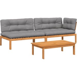 vidaXL - 3-delige - Loungeset - pallet - met - kussens - massief - acaciahout