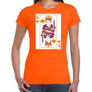 Bellatio Decorations Koningsdag T-shirt voor dames - kaarten koning - oranje - feestkleding S