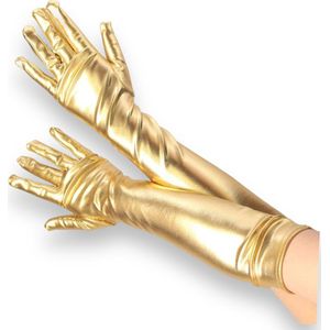 Betoverende Lange Handschoenen - Omhul je Look met Gouden Wettlook Pracht