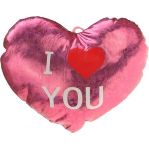 Pluche glimmend hart roze met tekst I love you - Valentijnscadeaus