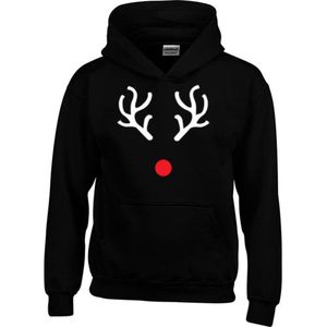 Hoodie - Deer - Rendier - Kerst - Foute Kerst Trui - Tekst - Zwart - Unisex - Maat XS