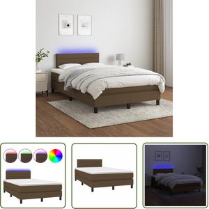 The Living Store Boxspring met matras en LED stof donkerbruin 120x200 cm - Boxspring - Bed Frame - Donkere Houten Bed - Led Lamp - Pocketed Spring Mattress