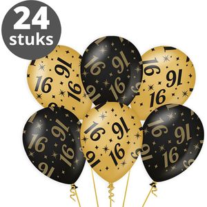 Ballonnen Goud Zwart (24 stuks) - Zwart goud ballonnen pakket - Versiering zwart goud - Metallic ballonnen Black & Gold - Balonnen goud & zwart - Verjaardag versiering 16 Jaar - 24 stuks