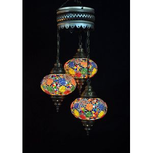 Turkse lamp - Oosterse lamp - Hanglamp - Multicolour - 3 bollen - mozaïek