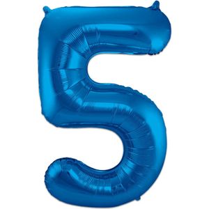 LUQ - Cijfer Ballonnen - Cijfer Ballon 5 Jaar Blauw XL Groot - Helium Verjaardag Versiering Feestversiering Folieballon