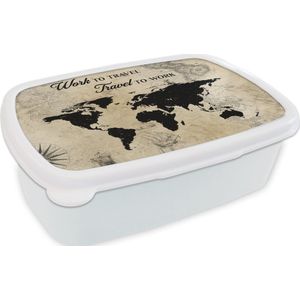 Broodtrommel Wit - Lunchbox - Brooddoos - Kaart - Reizen - Quote - Retro - 18x12x6 cm - Volwassenen