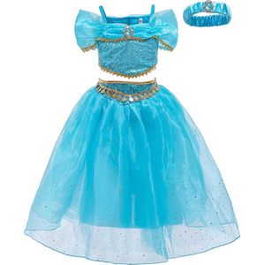 Supercute Duizend en 1 nacht turquoise feest rok en topje maat 116/122