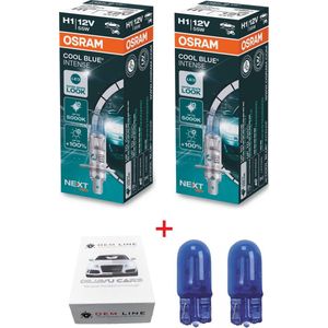 2x OEM Line T10 / W5W lampen + 2x H1 LED 5000K lookalike lampen Osram Cool Blue Intense (NEXT GEN) heldere extra witte licht tot 5000 Kelvin en Tot 100% meer helderheid lichtsterkte LED / Xenon Look Koplampen Auto lampen set Dimlicht / Grootlicht