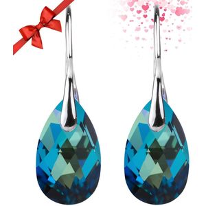 Shoplace Oorbellen dames met Zirkonia kristallen - Gold plated - Druppel - Oorhangers - Cadeau voor vrouw - Blauw/Groen - Moederdag cadeautje