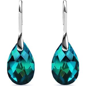 Shoplace Oorbellen dames met Swarovski kristallen - Druppel - 18 Karaat Witgoud verguld - Oorhangers - Swarovski oorbellen - Cadeau voor vrouw - Blauw/Groen - Moederdag