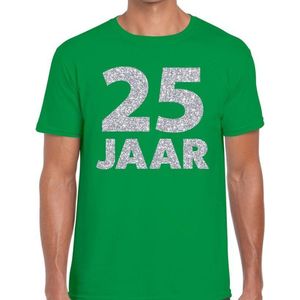 25 jaar zilver glitter verjaardag t-shirt groen heren - verjaardag / jubileum shirts L