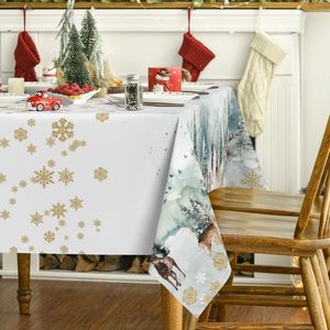 Tafelkleed voor Kerstmis, 130 x 220 cm, gouden sneeuw, hert, tafelkleed voor feest, picknick, diner, decoratie