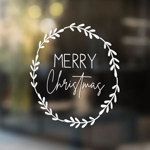 Label2X - Deur en/of raamsticker Merry Christmas Wreath - Zwart - Niet herbruikbaar - Kerst - Kerstdecoratie - Kerst versiering