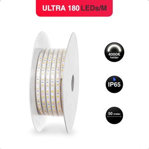 LED Strip 50 meter - IP65 - 4000K Helder Wit licht - 220V - ULTRA 180 LEDs p/m - Buitenverlichting - Plug & Play