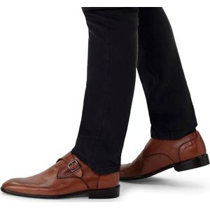 Manfield - Heren - Cognac leren gespschoenen - Maat 40