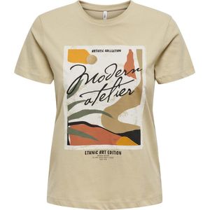 Only T-shirt Onlcamilla S/s Art Top Box Cs Jrs 15328131 Pale Khaki/ Modern Dames Maat - XL