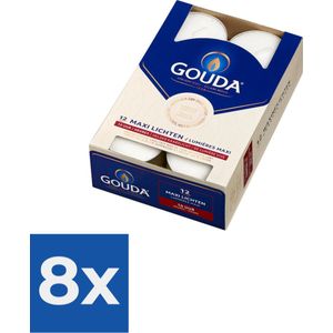 Gouda Waxinelichtjes Wit - 12 stuks - Voordeelverpakking 8 stuks