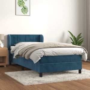 The Living Store Boxspring met matras fluweel donkerblauw 80x200 cm - Boxspringbed - Fluweel Bed - Verstelbare Hoofdbord - Pocketvering Matras - Tweepersoons Bed