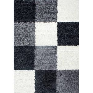 Flycarpets Candy Shaggy Vloerkleed - 160x230 cm - Zwart Geblokt