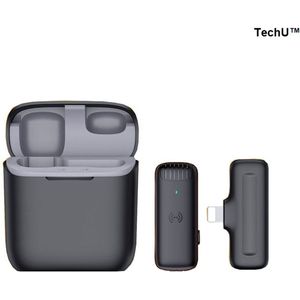 TechU™ Draadloze Microfoon Mini – iOS voor Apple – Audio, Interview & Podcast Opnemen – Inclusief Opbergdoosje – Zwart