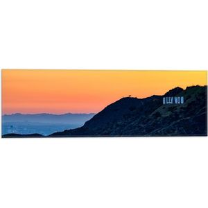 WallClassics - Vlag - Hollywood Sign met Zonsondergang - 60x20 cm Foto op Polyester Vlag