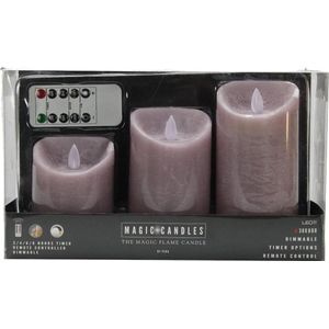 Kaarsen set van 3x Stuks LED Stompkaarsen Lavendel Paars met Afstandsbediening - Woondecoratie