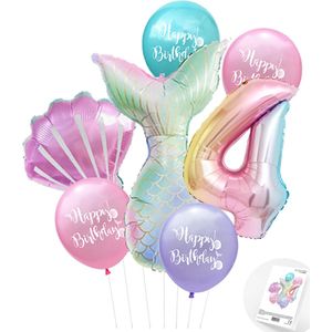 Cijfer ballon 4 - Zeemeermin - Mermaid - Meermin - Ballonnen Pakket - Kinderfeestje - Helium Ballonnen - Snoes