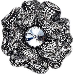 Behave ® - broche dames bloem vorm antiek zilver kleurig met kristal steentjes