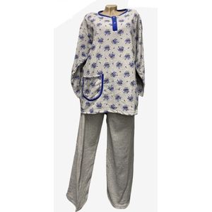 Dames pyjamaset flanel met bloemenprint XXXL grijs/blauw