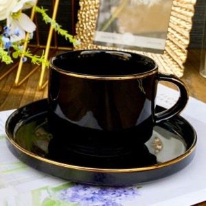 Selinex koffie- of theeset zwart met gouden rand