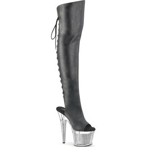 Pleaser - SPECTATOR-3019 Plateau Overknee Laarzen - US 7 - 37 Shoes - Zwart/Zilverkleurig