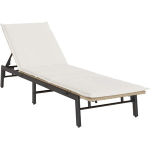 vidaXL - Ligstoel - met - kussen - beige - polyrotan