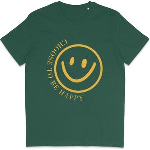 Grappig T Shirt Dames Heren - Choose to be Happy Smiley - Groen - M