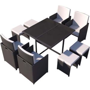 Concept-U - Tafel en 8 -senter stoelen in zwart -wit gevlochten hars FLORIDA