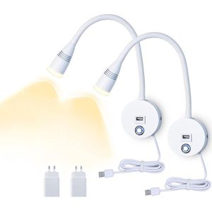 Bedlampjes Leeslampjes Hoofdbord - Bedlampjes Slaapkamer Volwassenen 360° Draaibaar + USB Poort - Leeslampje Voor In Bed Verstelbare Helderheid & Warm / Koud Licht - 2 Stuks