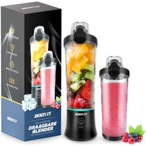 BODYIT® - Draagbare Blender met Extra Accessoires - 700ml – 6 Mesjes – Portable Blender To Go – USB-C - Oplaadbare Blenders met Accu – Draadloze Smoothie & Shake Maker - Zwart