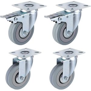 Set van 4 zwenkwielen voor meubels Ø75mm, meubelrol GREYROLL, grijs, 2 wielen met rem en 2 wielen zonder rem. KM-GREYROLL-75MM-SET-2xBH-2xZH, Ø 75 mm