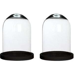 2x Glazen decoratie stolpen Hella op zwarte houten plateau 17 x 23 cm - Home Deco stolpen - Woonaccessoires