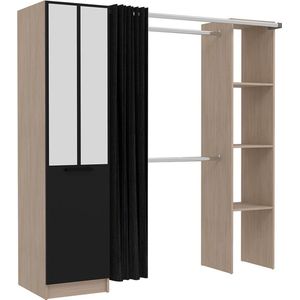 Concept-U - Wood industriële kleedkamer met zwart gordijn en 2 kasten en 6 planken NICE