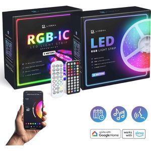 Lideka® - LED Light Strip - RGB 10M + RGBIC 5M - Met Afstandsbediening en App Besturing - Light Strips - Licht Strip - Led Verlichting