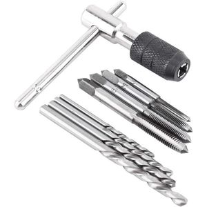 Schroef Kranen & T-vormige moersleutel & Twist Boren Threading Tapping Hand Tool Kit (9 Stuks)