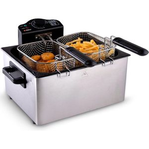 Dubbele Frituurpan - Dubbele Friteuse - Frietpan - 3 tot 5 Liter - Zilver