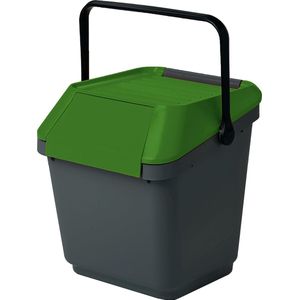 Afvalemmer stapelbaar 35 liter grijs met groen deksels-sHandvats-sEasyMax