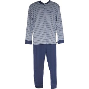 Uniseks - Thermo Pyjama set - Dames & Heren - Merk Sorrisino - Longsleeve & Broek - Horizontale Strepen - Kleur Blauw/Marineblauw - Maat M - Cadeau - Kerst