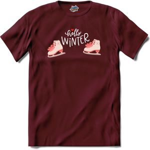 Hello Winter Pink | Schaatsen - Winter - Ice Skating - T-Shirt - Unisex - Burgundy - Maat XL